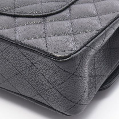 マトラッセ Wフラップ Wチェーンショルダーバッグ キャビアスキン ブラック シルバー金具 シャネル バッグ CHANEL