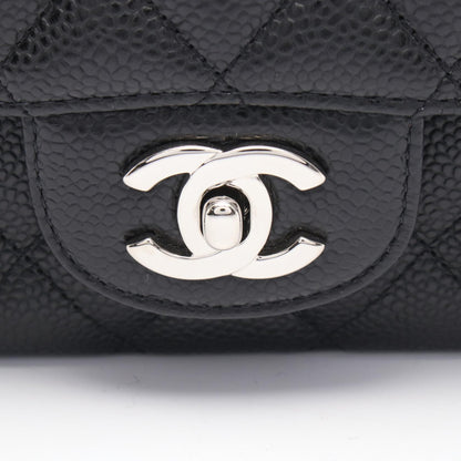 マトラッセ Wフラップ Wチェーンショルダーバッグ キャビアスキン ブラック シルバー金具 シャネル バッグ CHANEL