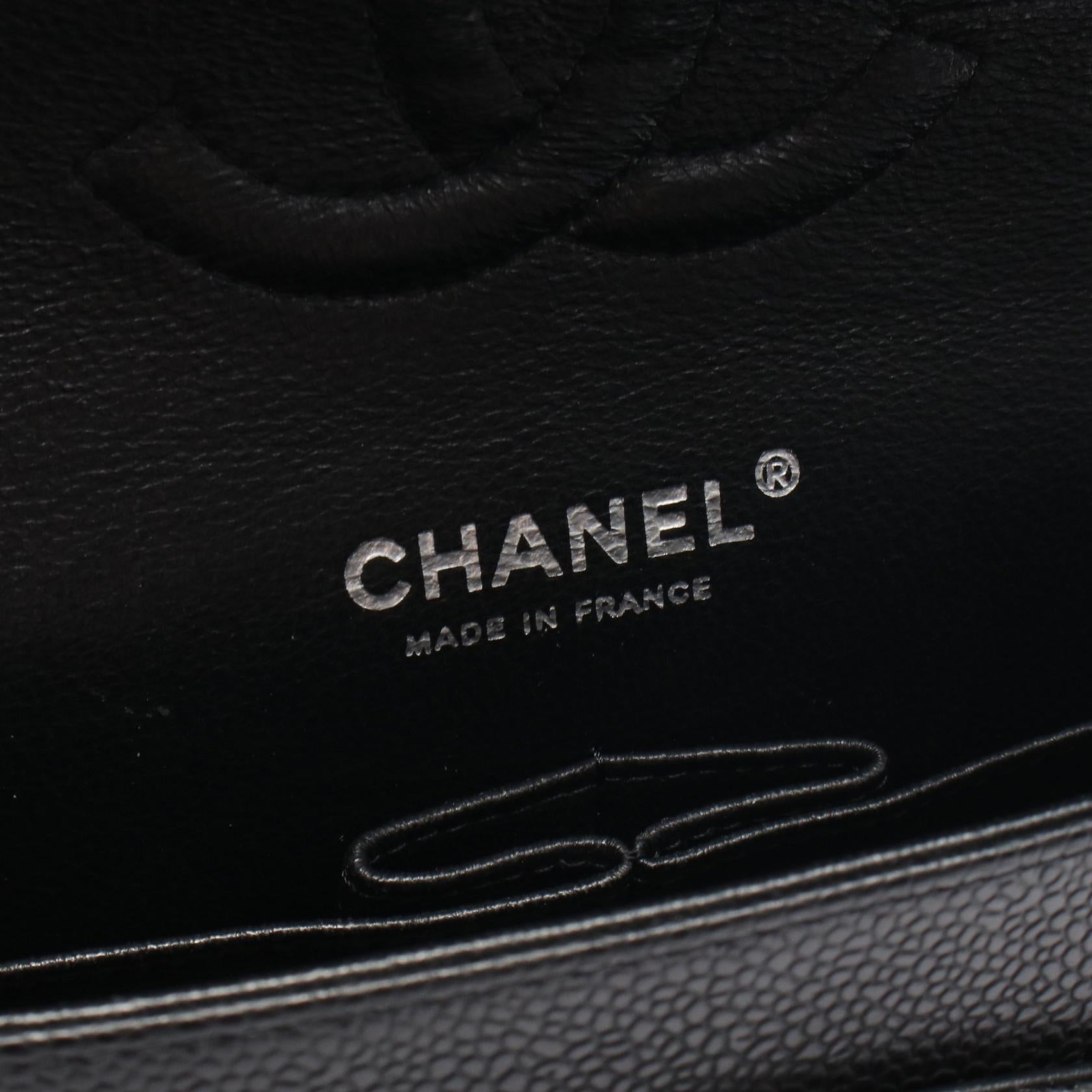 マトラッセ Wフラップ Wチェーンショルダーバッグ キャビアスキン ブラック シルバー金具 シャネル バッグ CHANEL