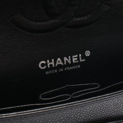 マトラッセ Wフラップ Wチェーンショルダーバッグ キャビアスキン ブラック シルバー金具 シャネル バッグ CHANEL