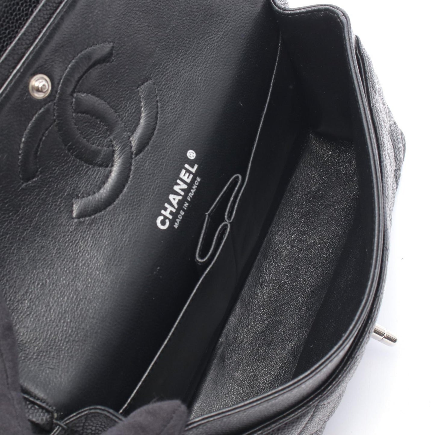 マトラッセ Wフラップ Wチェーンショルダーバッグ キャビアスキン ブラック シルバー金具 シャネル バッグ CHANEL