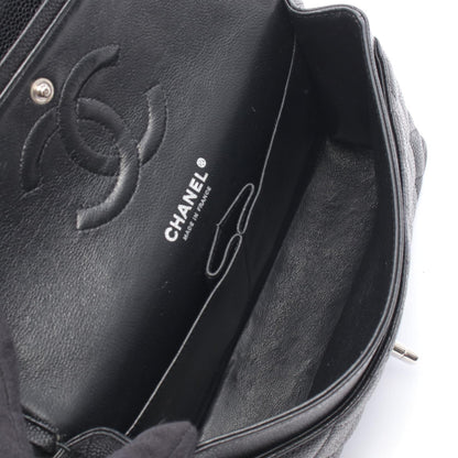 マトラッセ Wフラップ Wチェーンショルダーバッグ キャビアスキン ブラック シルバー金具 シャネル バッグ CHANEL