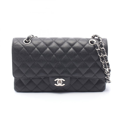 マトラッセ Wフラップ Wチェーンショルダーバッグ キャビアスキン ブラック シルバー金具 シャネル バッグ CHANEL