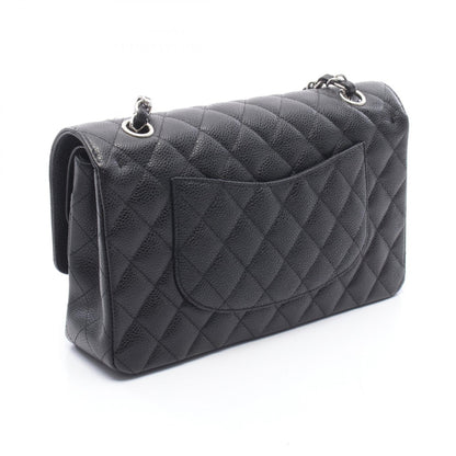 マトラッセ Wフラップ Wチェーンショルダーバッグ キャビアスキン ブラック シルバー金具 シャネル バッグ CHANEL