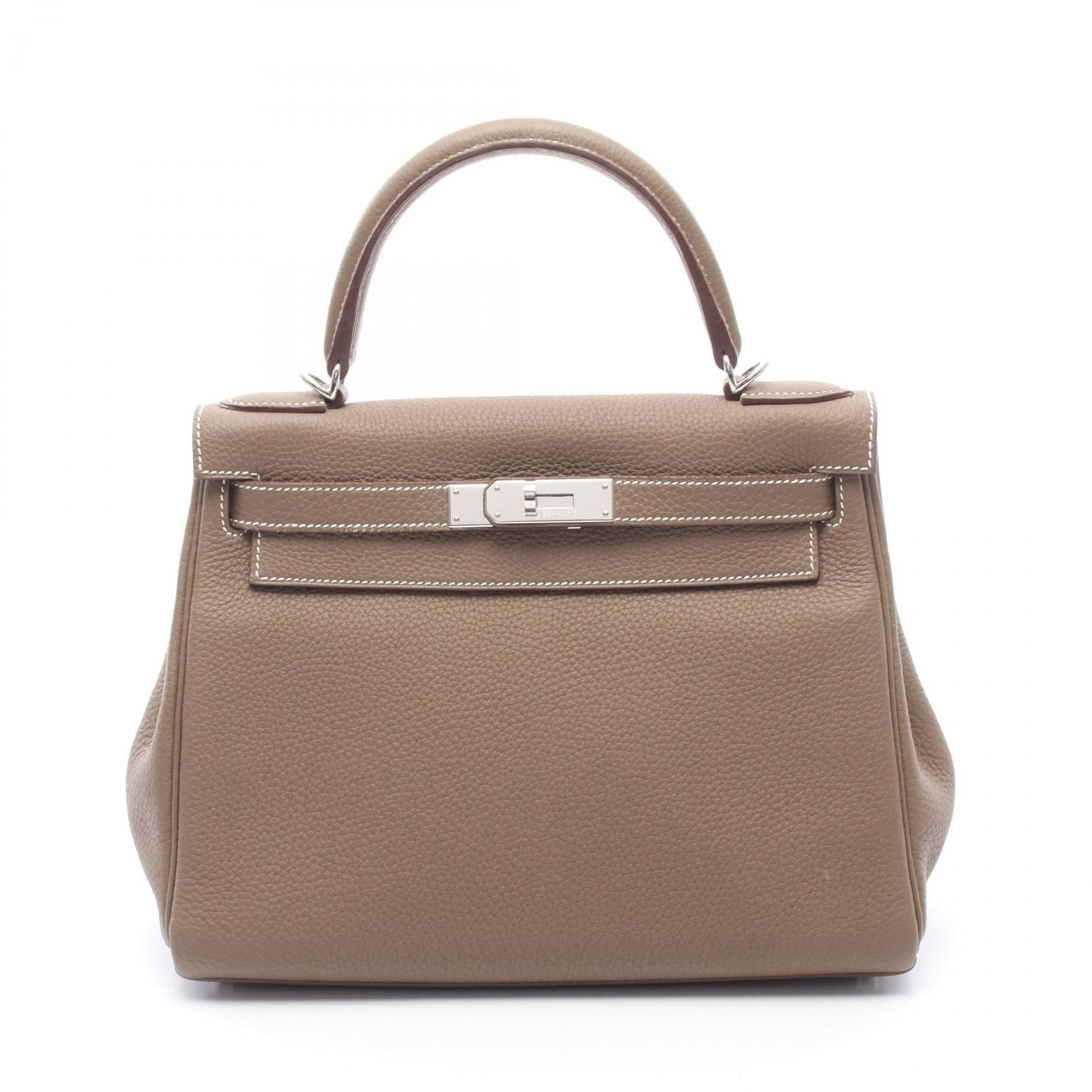 ケリー28 エトゥープ 内縫い 2WAY ハンドバッグ トゴ グレーブラウン シルバー金具 □P刻印 エルメス バッグ HERMES
