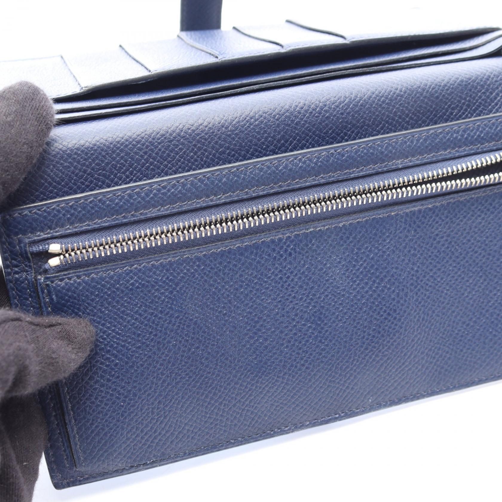 ベアンスフ ブルーパラダイス ブルーサフィール 二つ折り長財布 ヴォーエプソン ブルー ネイビー シルバー金具 T刻印 エルメス 財布・小物 HERMES