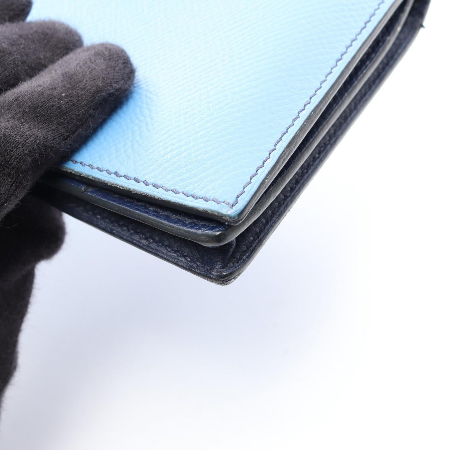 ベアンスフ ブルーパラダイス ブルーサフィール 二つ折り長財布 ヴォーエプソン ブルー ネイビー シルバー金具 T刻印 エルメス 財布・小物 HERMES
