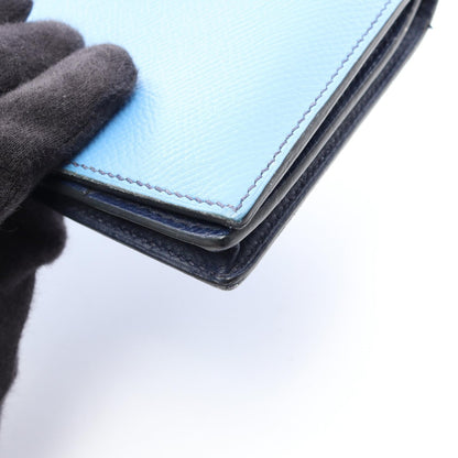 ベアンスフ ブルーパラダイス ブルーサフィール 二つ折り長財布 ヴォーエプソン ブルー ネイビー シルバー金具 T刻印 エルメス 財布・小物 HERMES