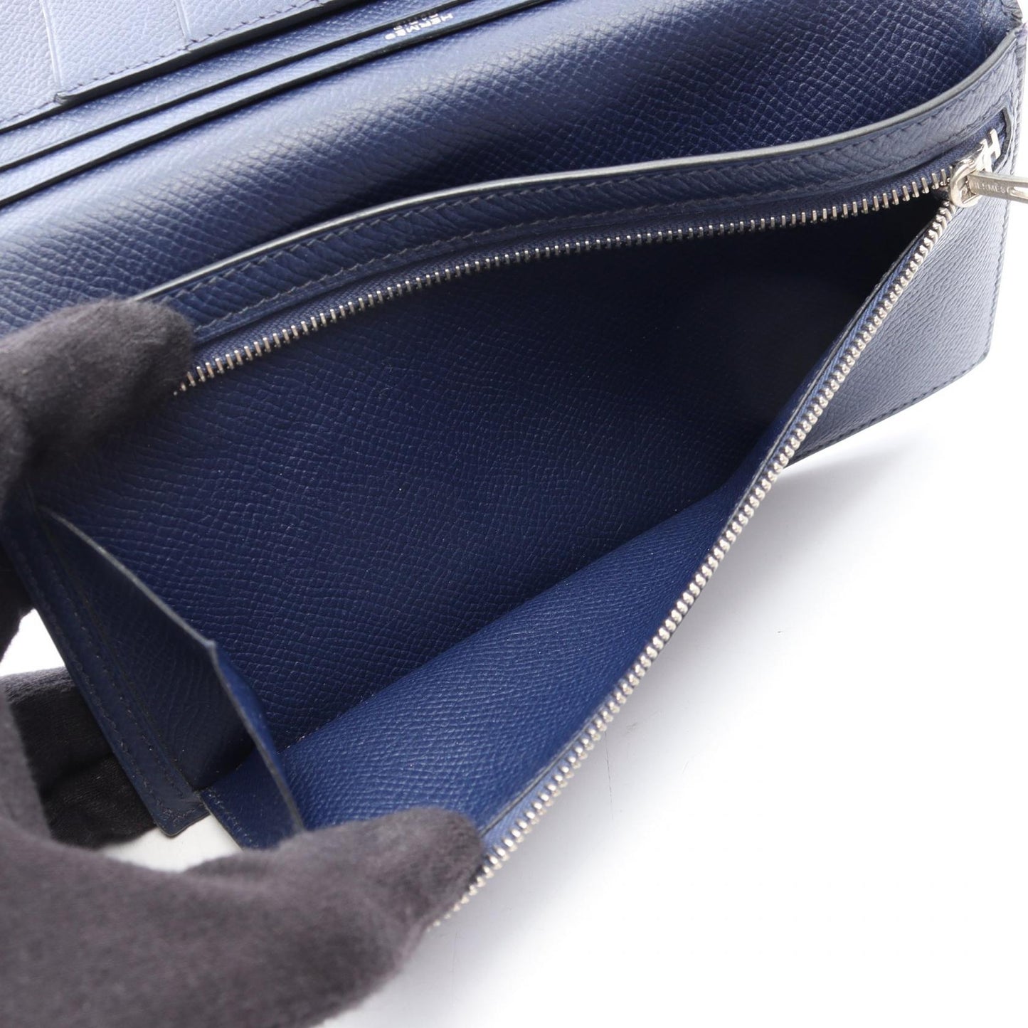 ベアンスフ ブルーパラダイス ブルーサフィール 二つ折り長財布 ヴォーエプソン ブルー ネイビー シルバー金具 T刻印 エルメス 財布・小物 HERMES