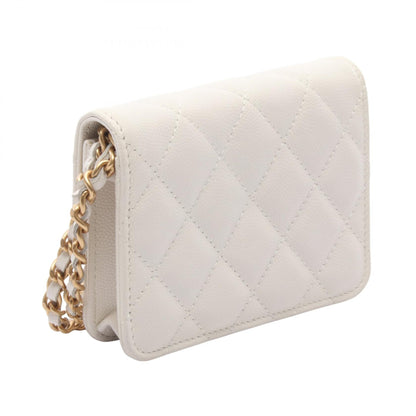 マトラッセ チェーンショルダーバッグ キャビアスキン ホワイト ゴールド金具 シャネル バッグ CHANEL