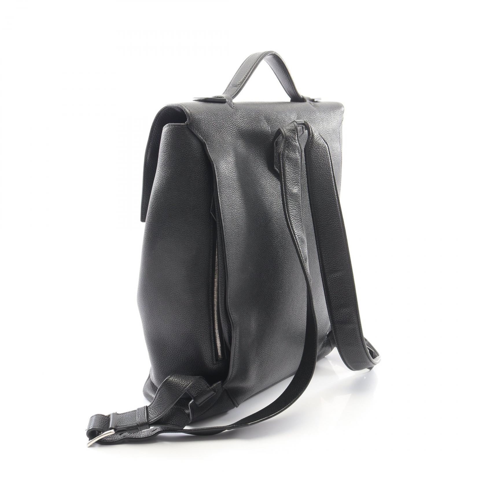 フラッシュ バックパック リュックサック エバーグレイン ブラック シルバー金具 C刻印 エルメス バッグ HERMES