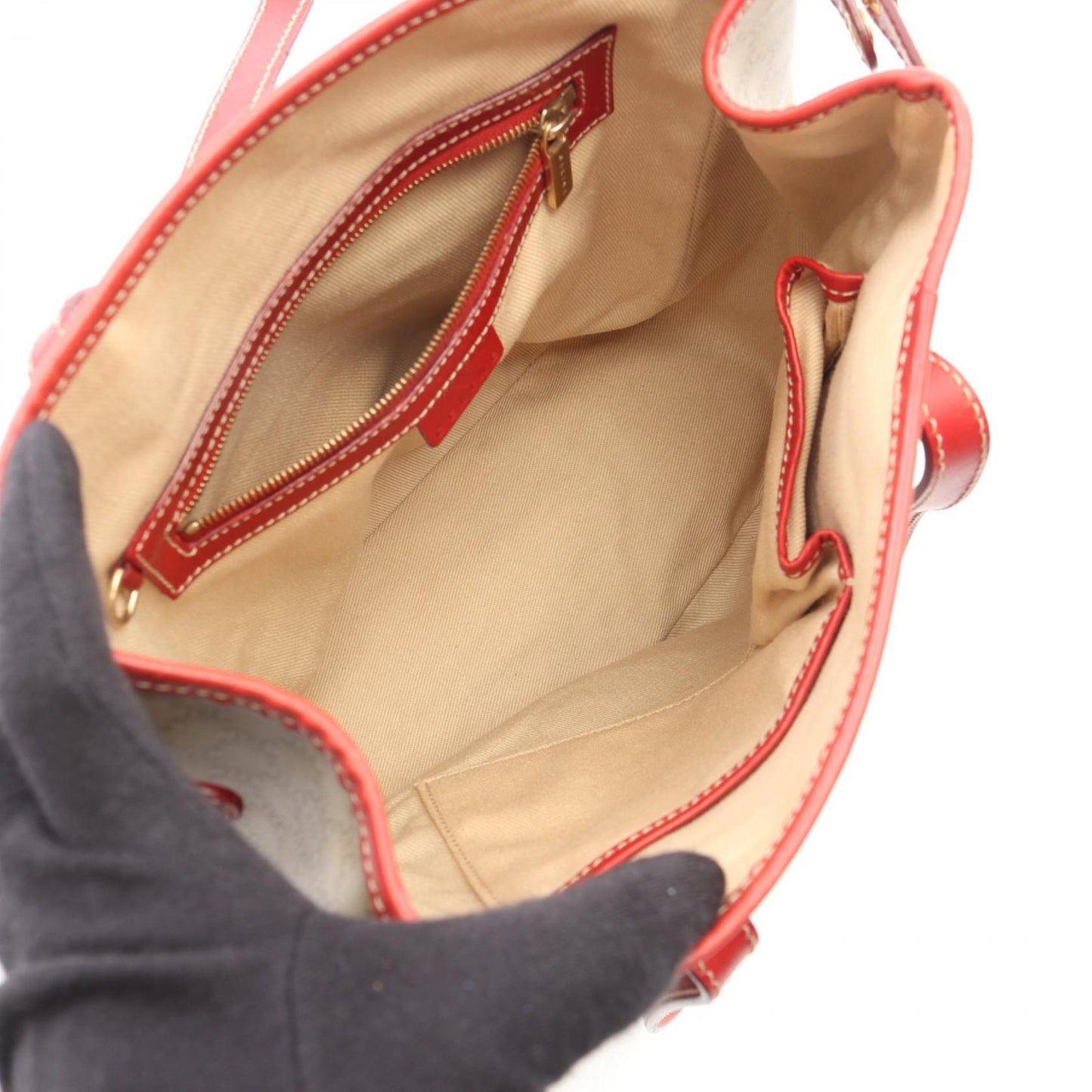 マカダム ハンドバッグ トートバッグ PVC レザー ベージュ レッド セリーヌ バッグ CELINE