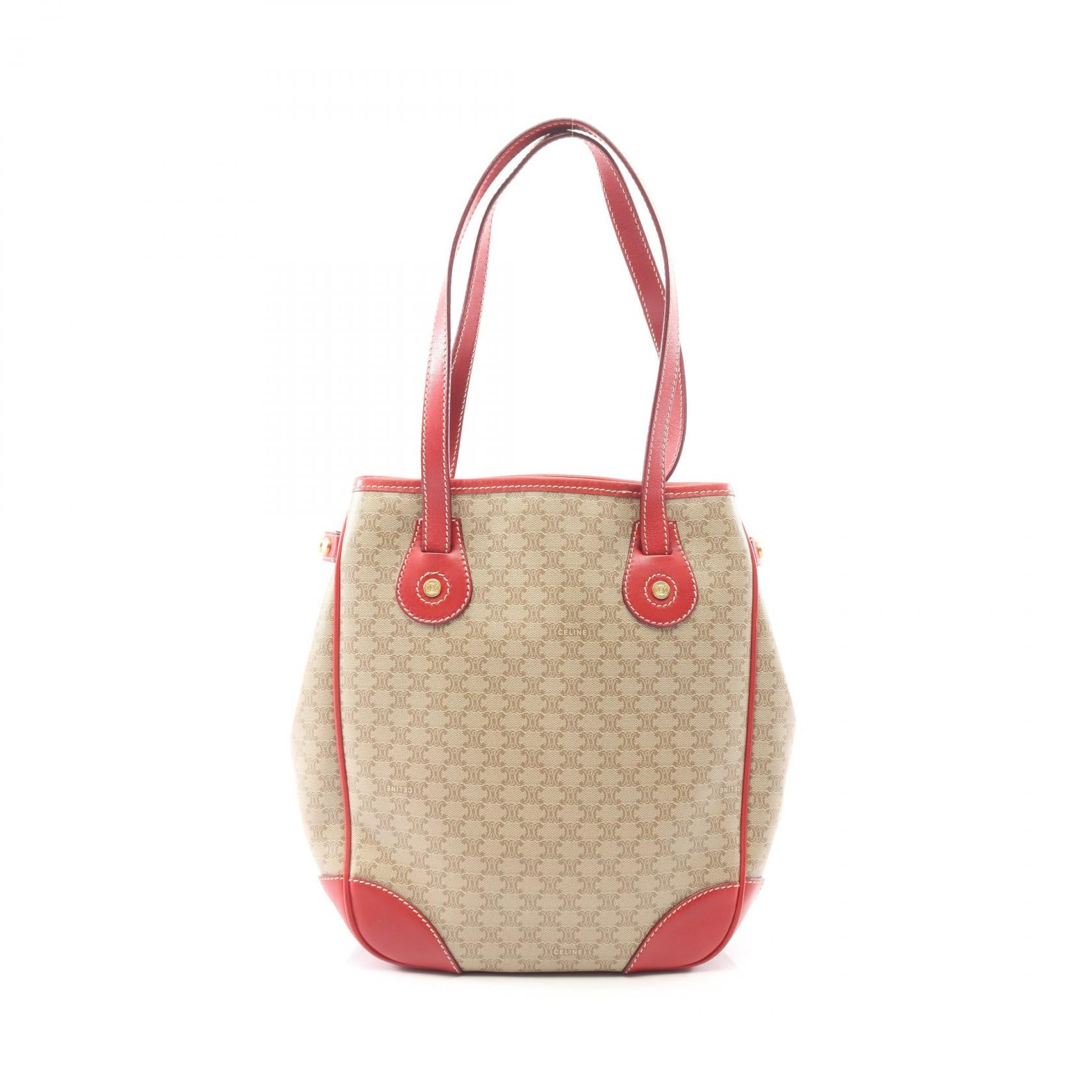 マカダム ハンドバッグ トートバッグ PVC レザー ベージュ レッド セリーヌ バッグ CELINE