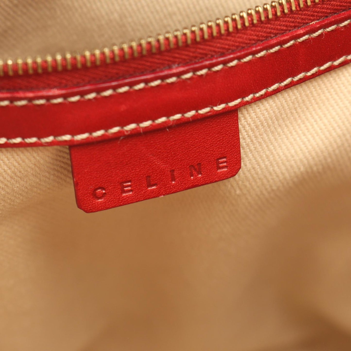 マカダム ハンドバッグ トートバッグ PVC レザー ベージュ レッド セリーヌ バッグ CELINE