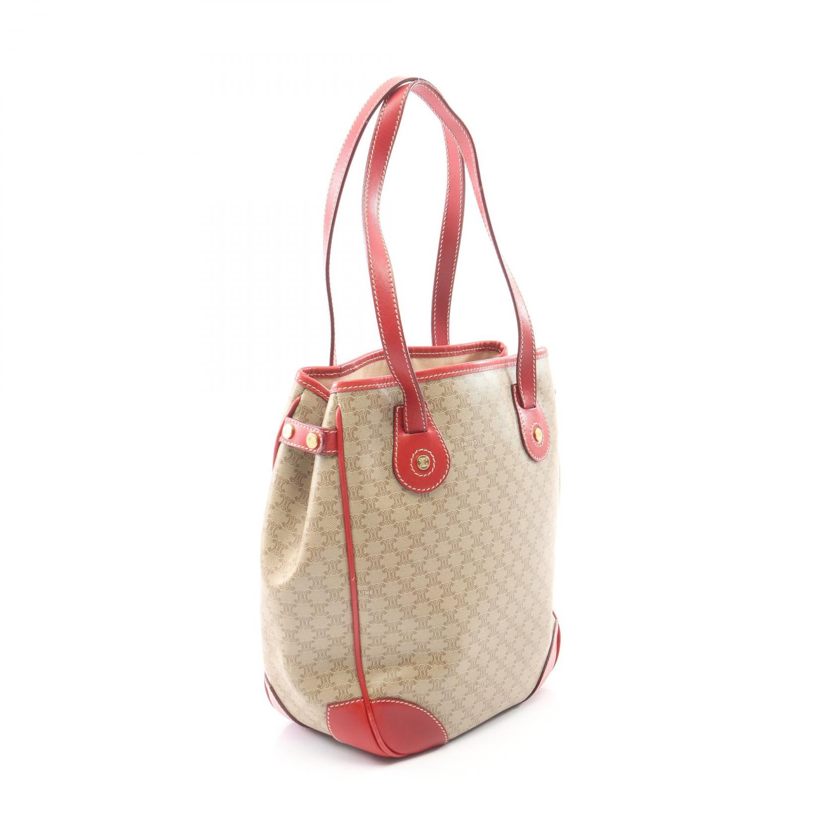 マカダム ハンドバッグ トートバッグ PVC レザー ベージュ レッド セリーヌ バッグ CELINE