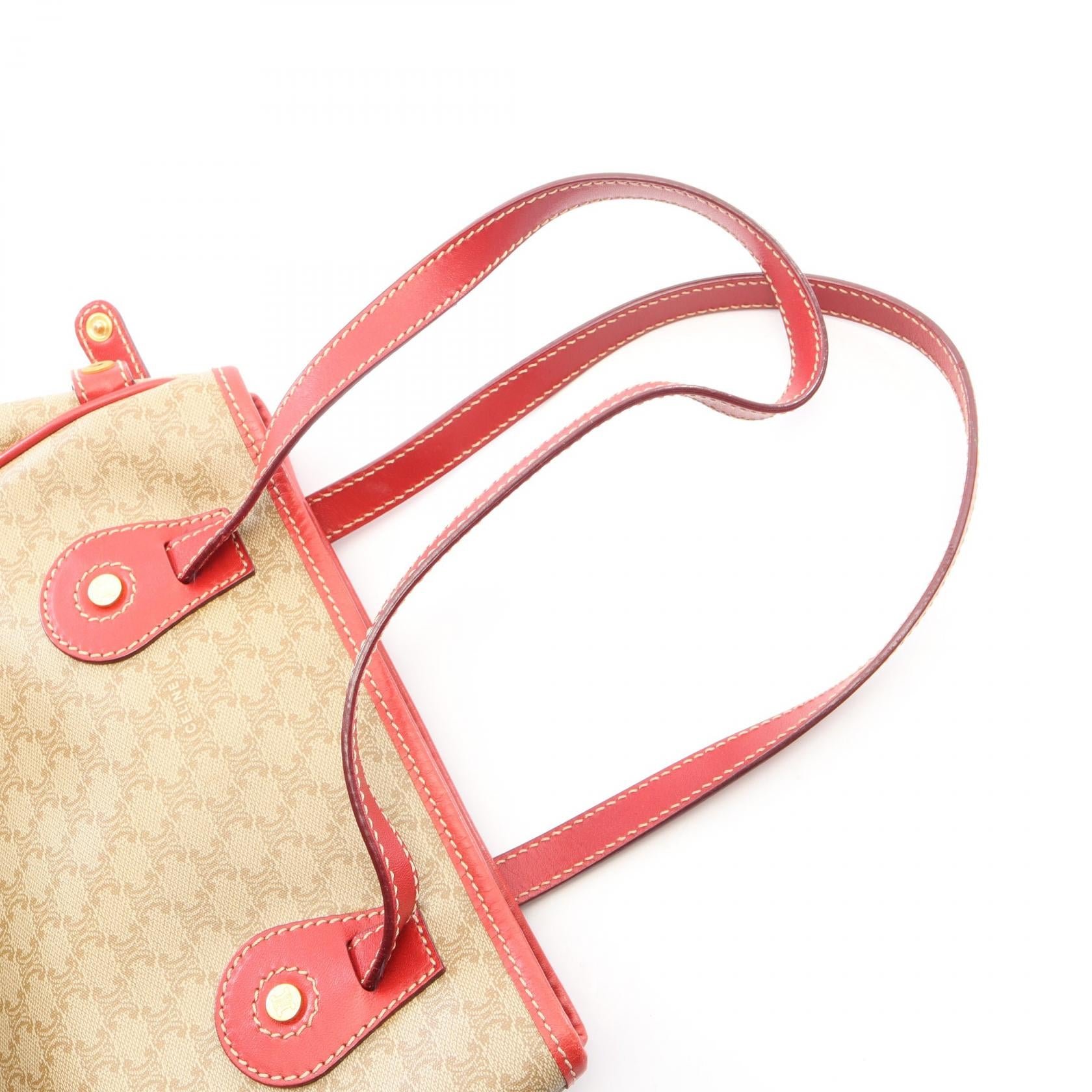 マカダム ハンドバッグ トートバッグ PVC レザー ベージュ レッド セリーヌ バッグ CELINE