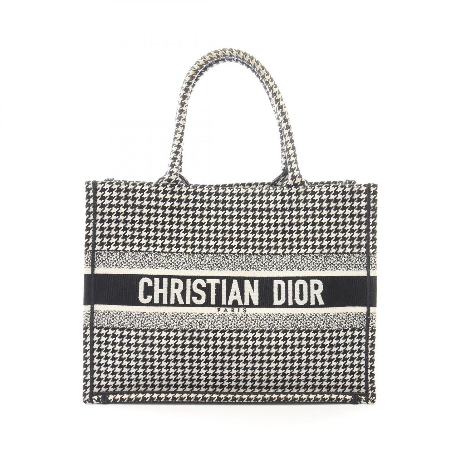 BOOK TOTE ブックトート ミディアム 千鳥格子 ハンドバッグ トートバッグ キャンバス ホワイト ブラック クリスチャンディオール バッグ Christian Dior