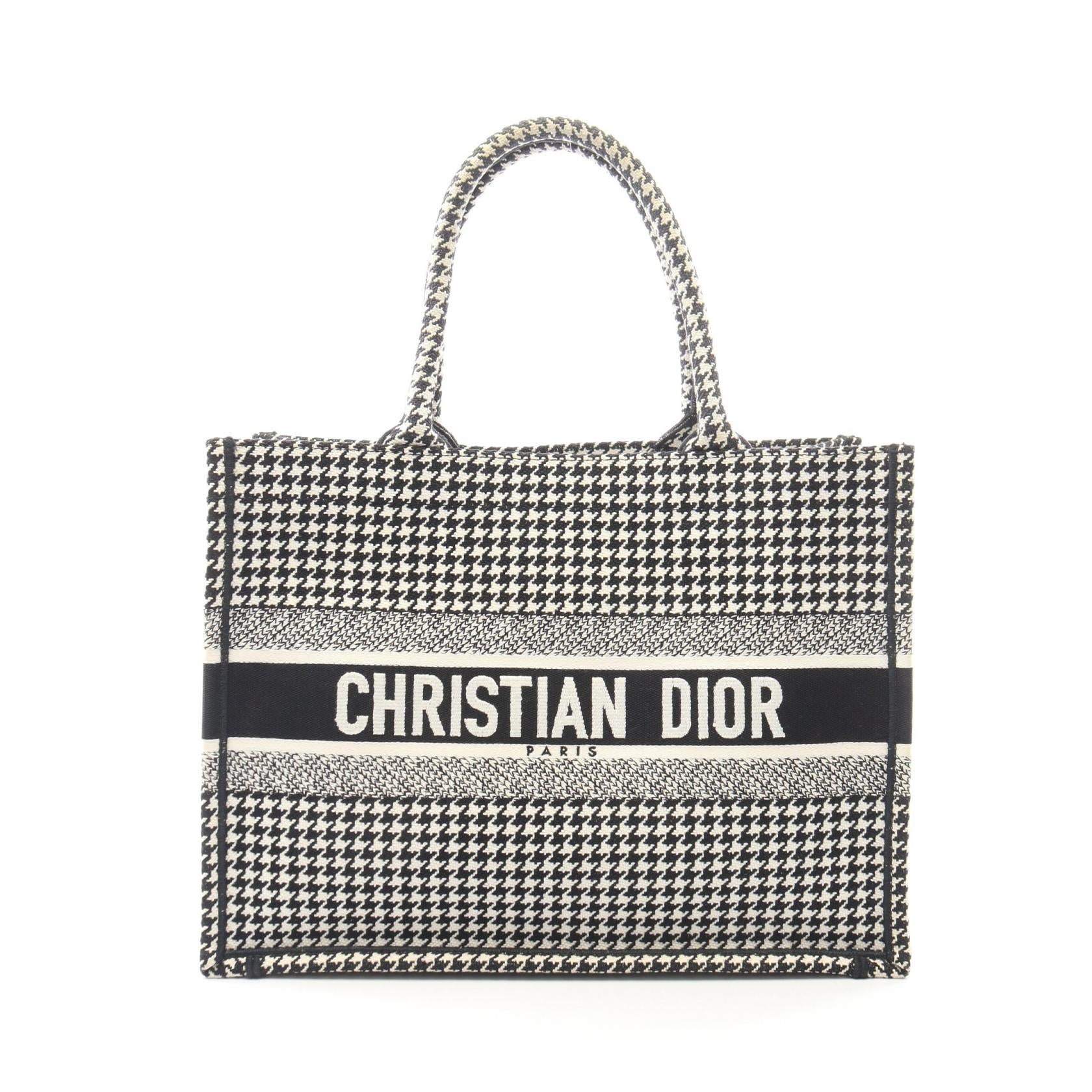 BOOK TOTE ブックトート ミディアム 千鳥格子 ハンドバッグ トートバッグ キャンバス ホワイト ブラック クリスチャンディオール バッグ Christian Dior