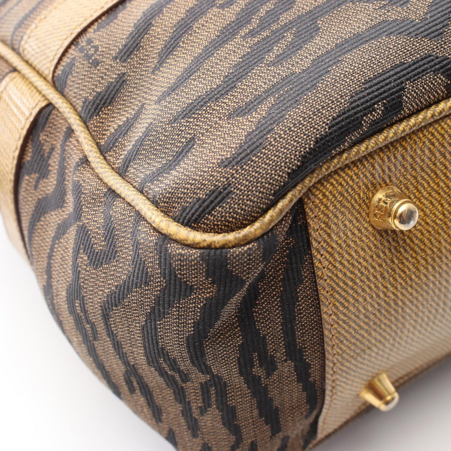 ゼブラ 2WAY ハンドバッグ トートバッグ キャンバス レザー ブラウン イエローブラウン ブラック フェンディ バッグ FENDI