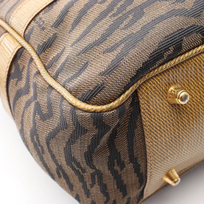 ゼブラ 2WAY ハンドバッグ トートバッグ キャンバス レザー ブラウン イエローブラウン ブラック フェンディ バッグ FENDI