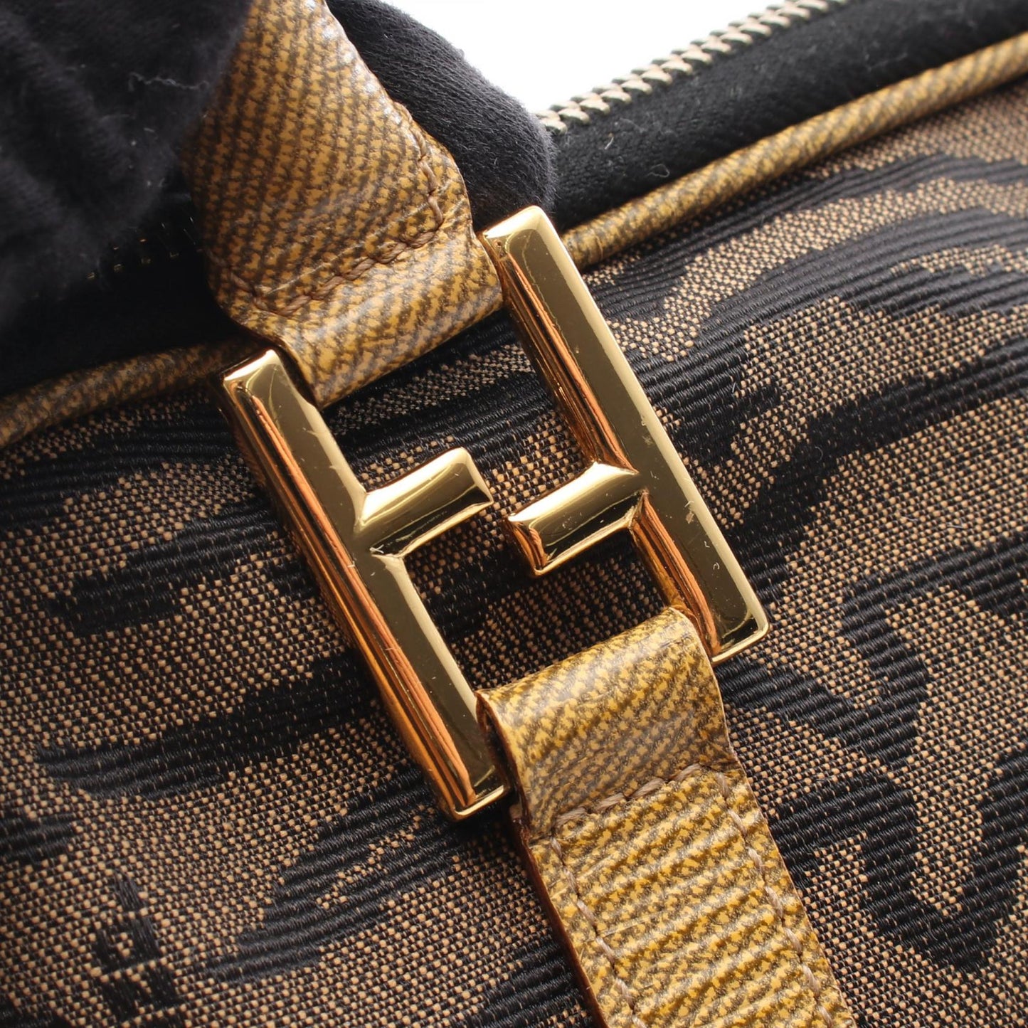 ゼブラ 2WAY ハンドバッグ トートバッグ キャンバス レザー ブラウン イエローブラウン ブラック フェンディ バッグ FENDI