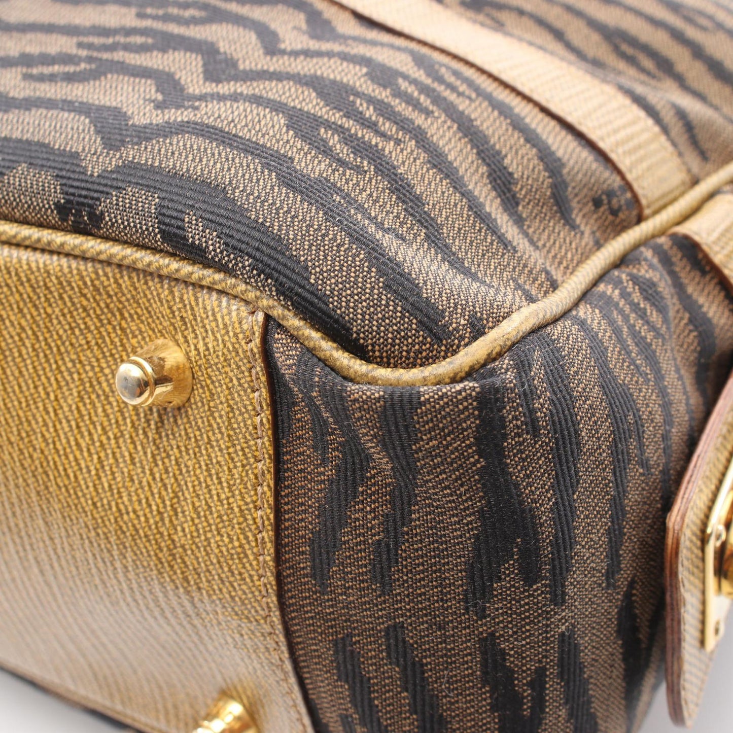 ゼブラ 2WAY ハンドバッグ トートバッグ キャンバス レザー ブラウン イエローブラウン ブラック フェンディ バッグ FENDI