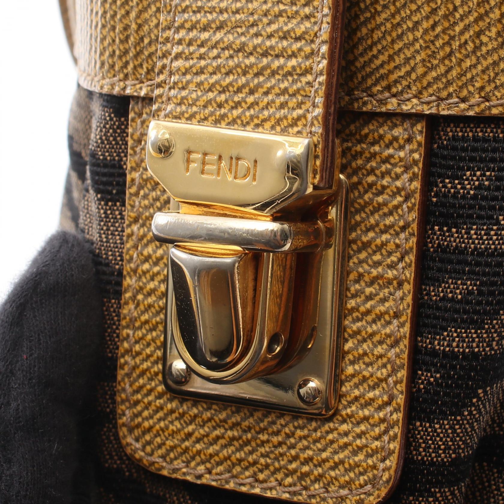 ゼブラ 2WAY ハンドバッグ トートバッグ キャンバス レザー ブラウン イエローブラウン ブラック フェンディ バッグ FENDI