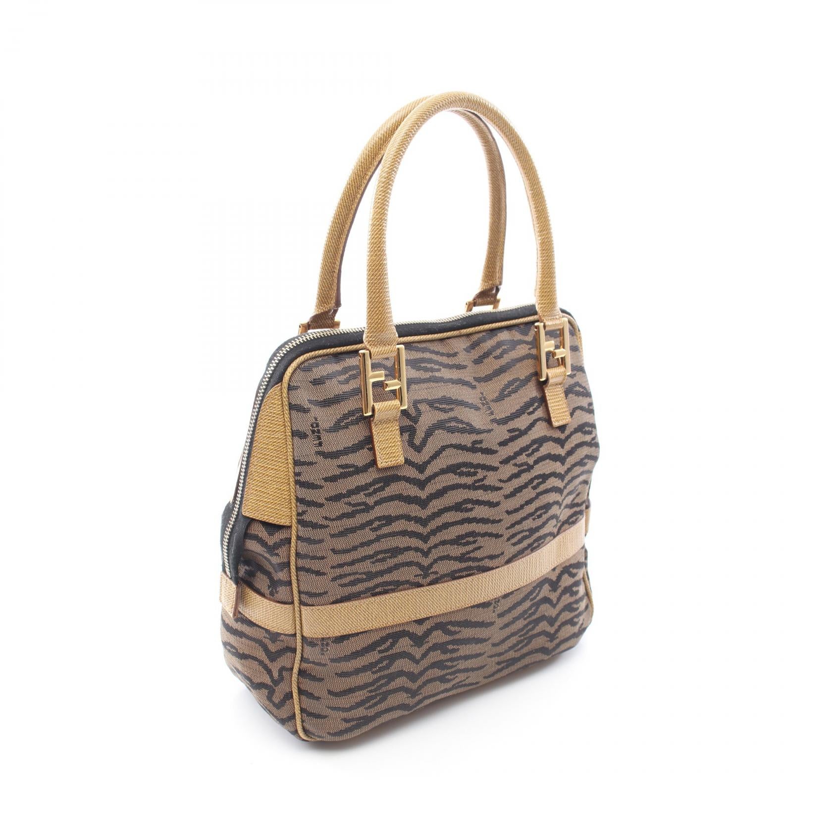 ゼブラ 2WAY ハンドバッグ トートバッグ キャンバス レザー ブラウン イエローブラウン ブラック フェンディ バッグ FENDI