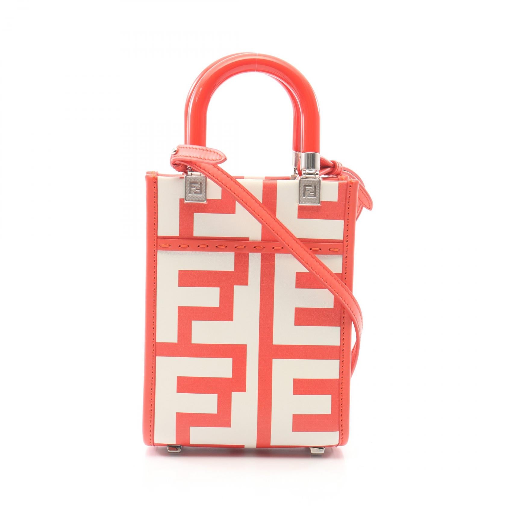 サンシャインショッパー ミニ 2WAY ハンドバッグ レザー オレンジレッド ホワイト フェンディ バッグ FENDI
