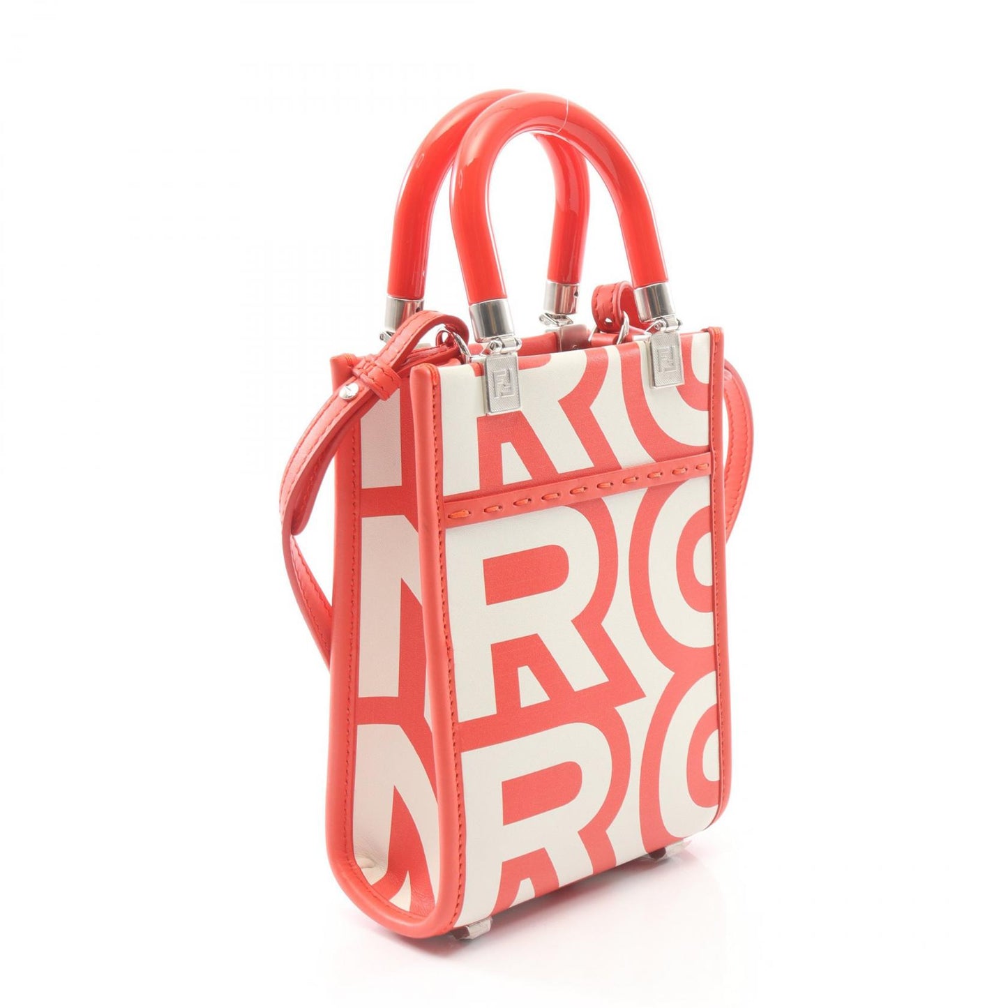 サンシャインショッパー ミニ 2WAY ハンドバッグ レザー オレンジレッド ホワイト フェンディ バッグ FENDI