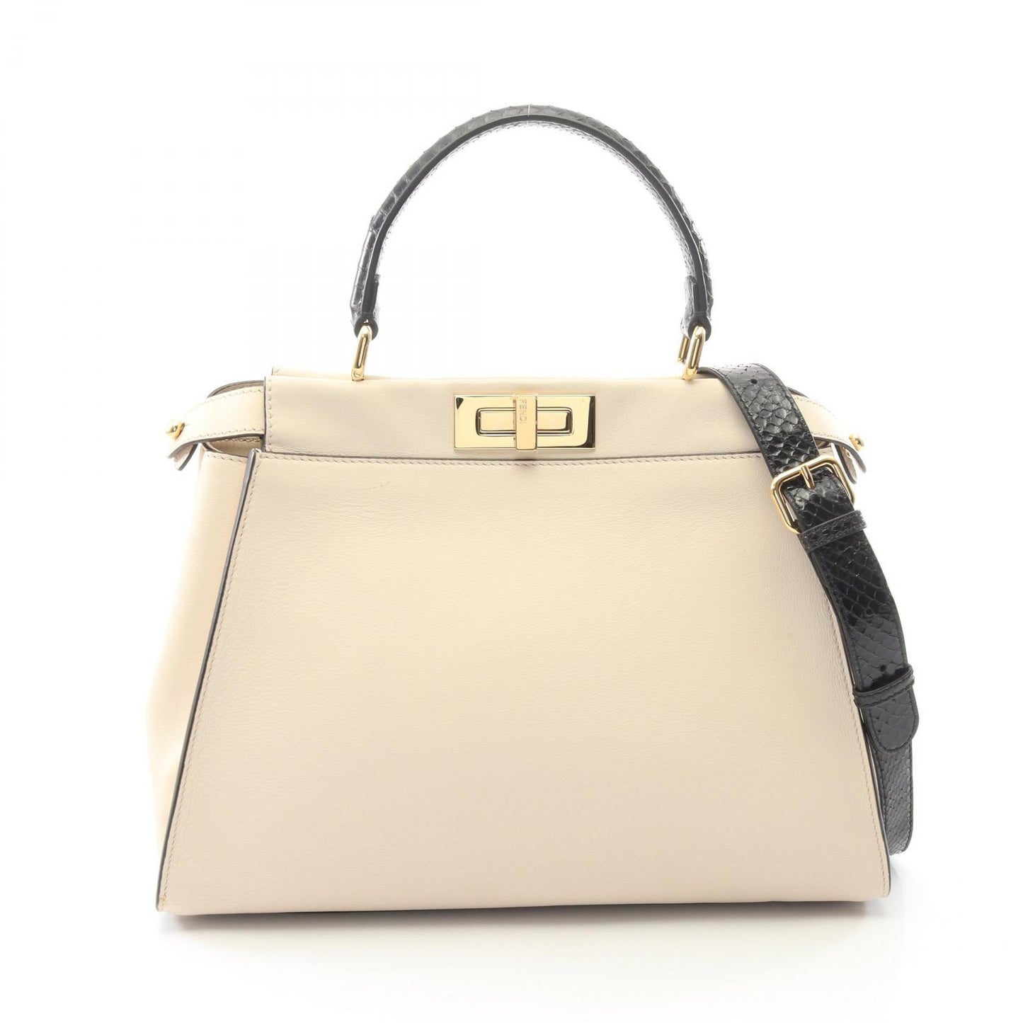 ピーカブー レギュラー グズ モンスターアイ 2WAY ハンドバッグ レザー パイソン アイボリー ブラック フェンディ バッグ FENDI