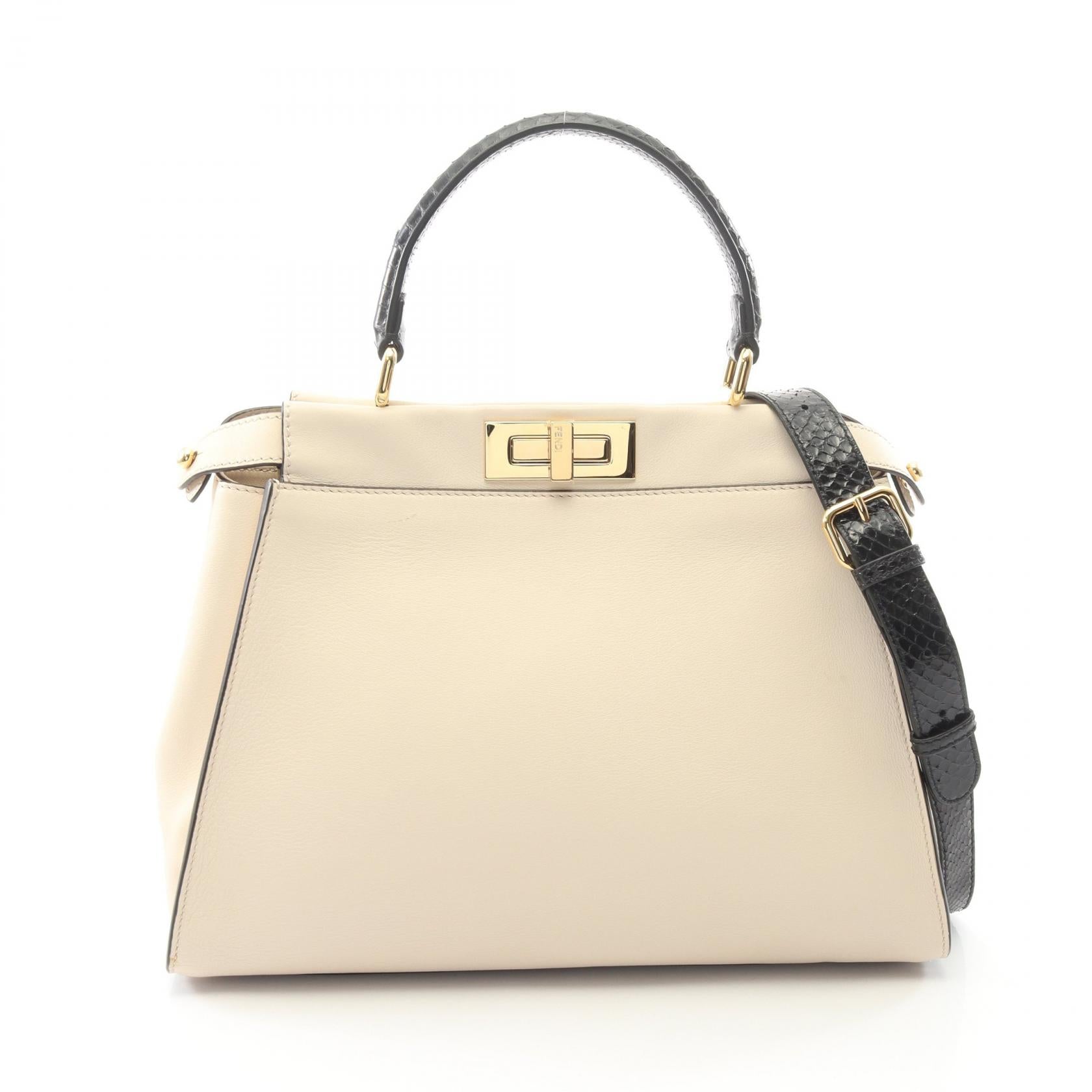 ピーカブー レギュラー グズ モンスターアイ 2WAY ハンドバッグ レザー パイソン アイボリー ブラック フェンディ バッグ FENDI