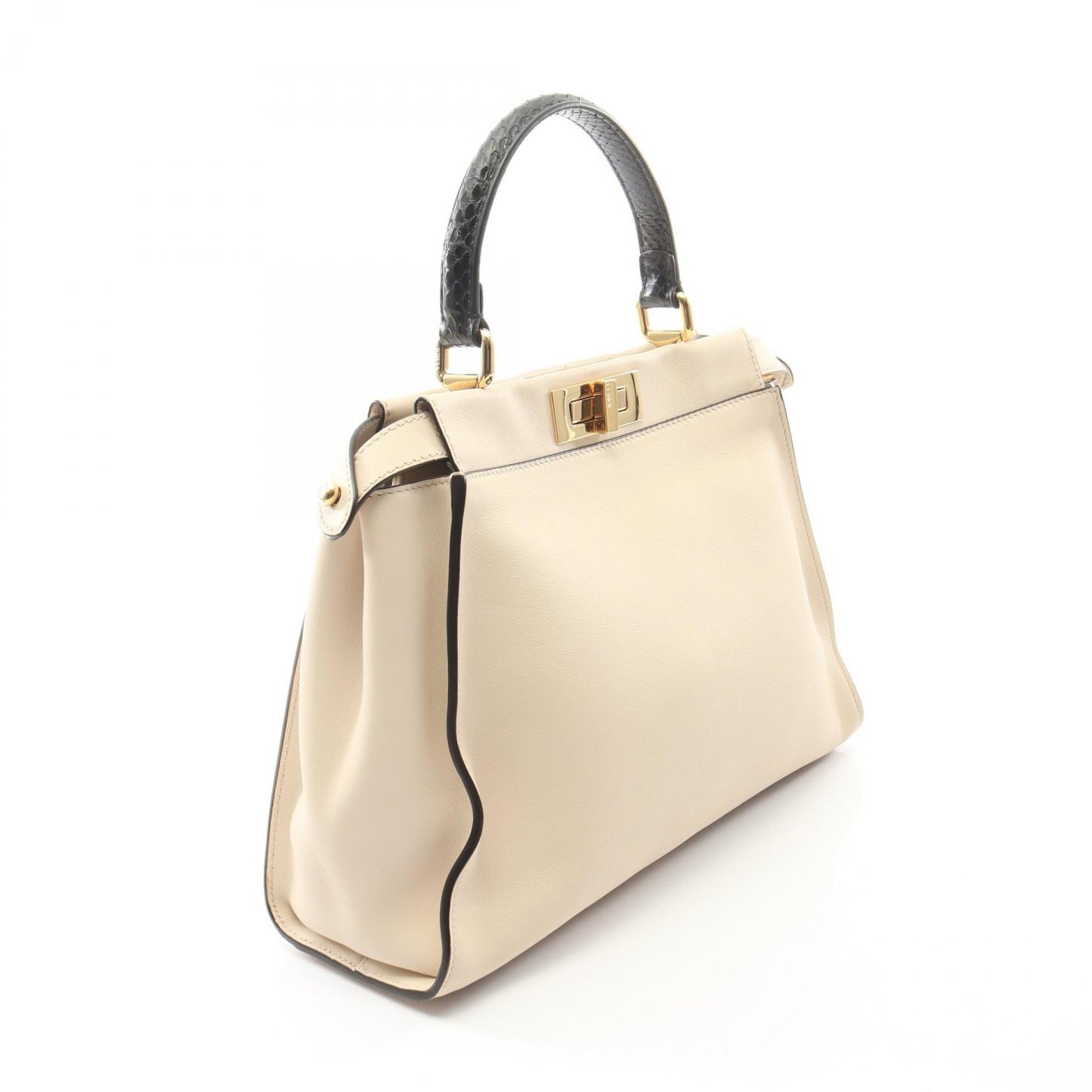 ピーカブー レギュラー グズ モンスターアイ 2WAY ハンドバッグ レザー パイソン アイボリー ブラック フェンディ バッグ FENDI