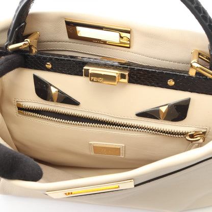 ピーカブー レギュラー グズ モンスターアイ 2WAY ハンドバッグ レザー パイソン アイボリー ブラック フェンディ バッグ FENDI