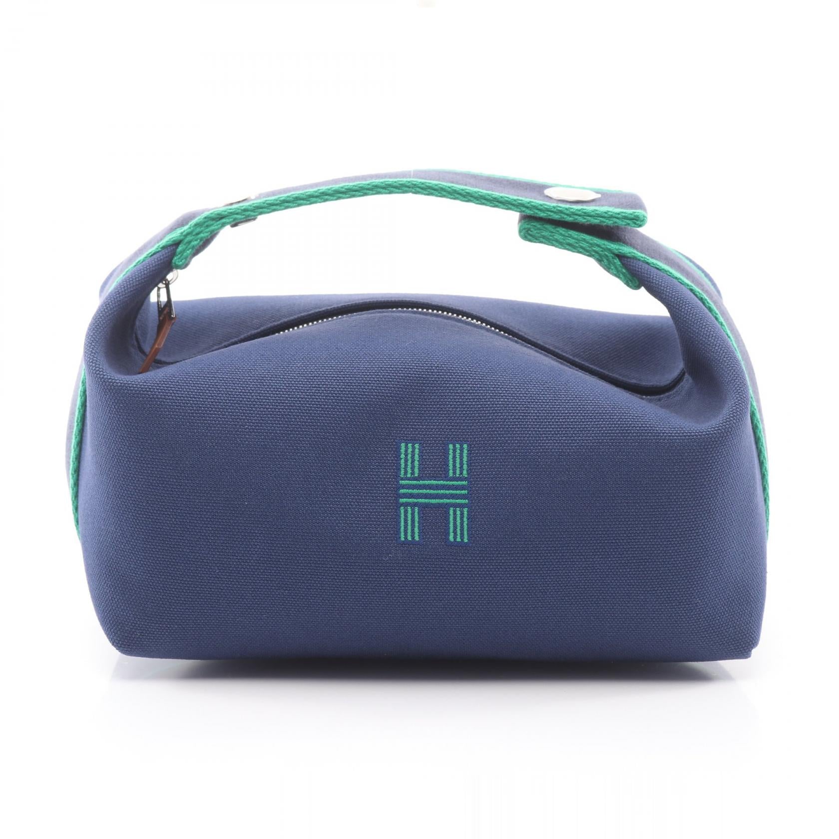 ブリッドアブラックPM ブルーマリン ハンドバッグ キャンバス ネイビー グリーン シルバー金具 エルメス バッグ HERMES