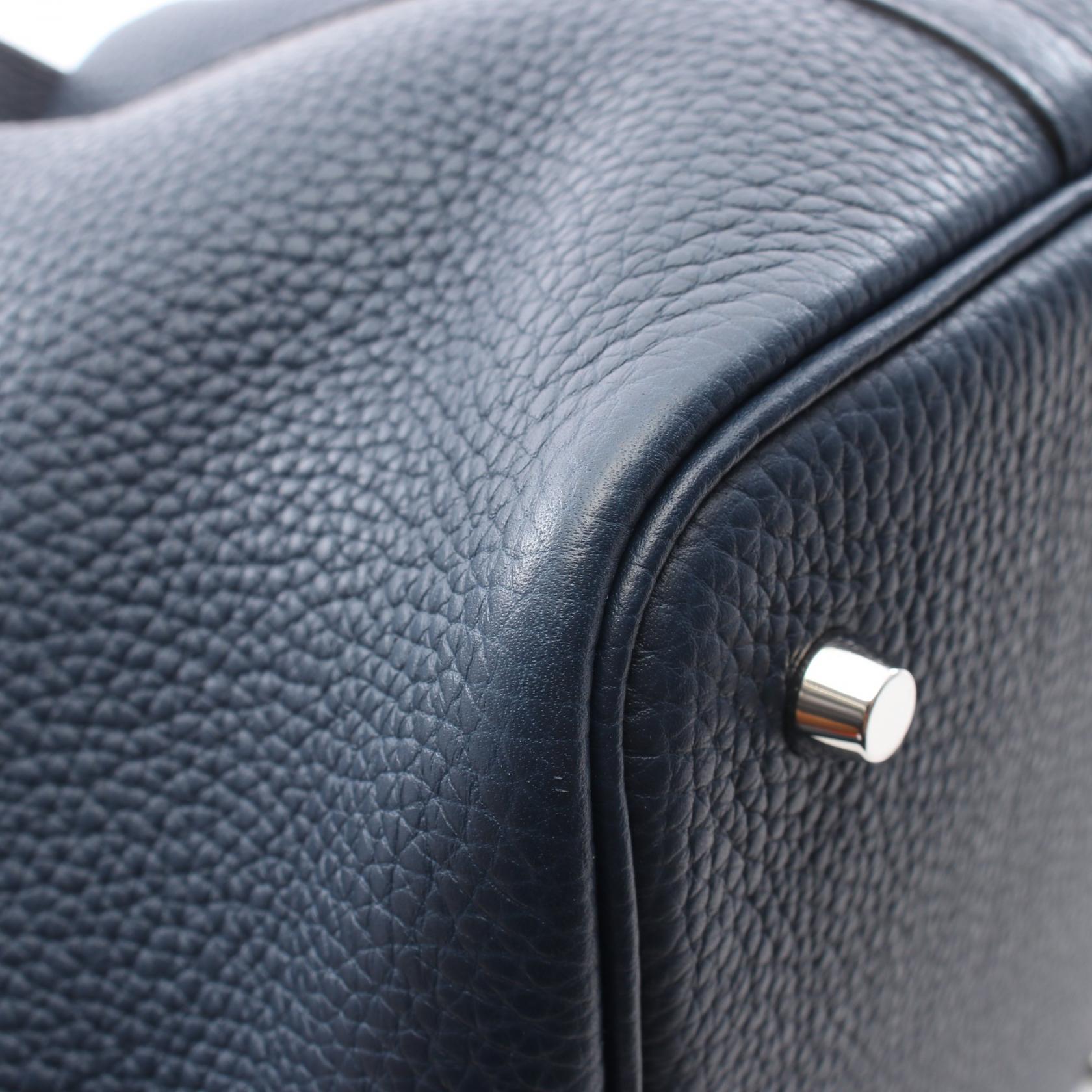ピコタンロックMM ブルードプリュス ハンドバッグ トリヨンクレマンス ダークブルー シルバー金具 U刻印 エルメス バッグ HERMES