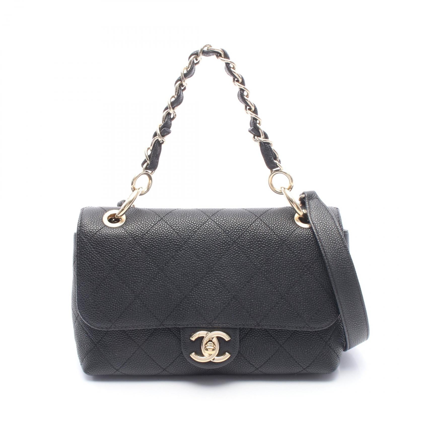 マトラッセ 2WAY チェーンショルダーバッグ キャビアスキン ブラック ゴールド金具 シャネル バッグ CHANEL
