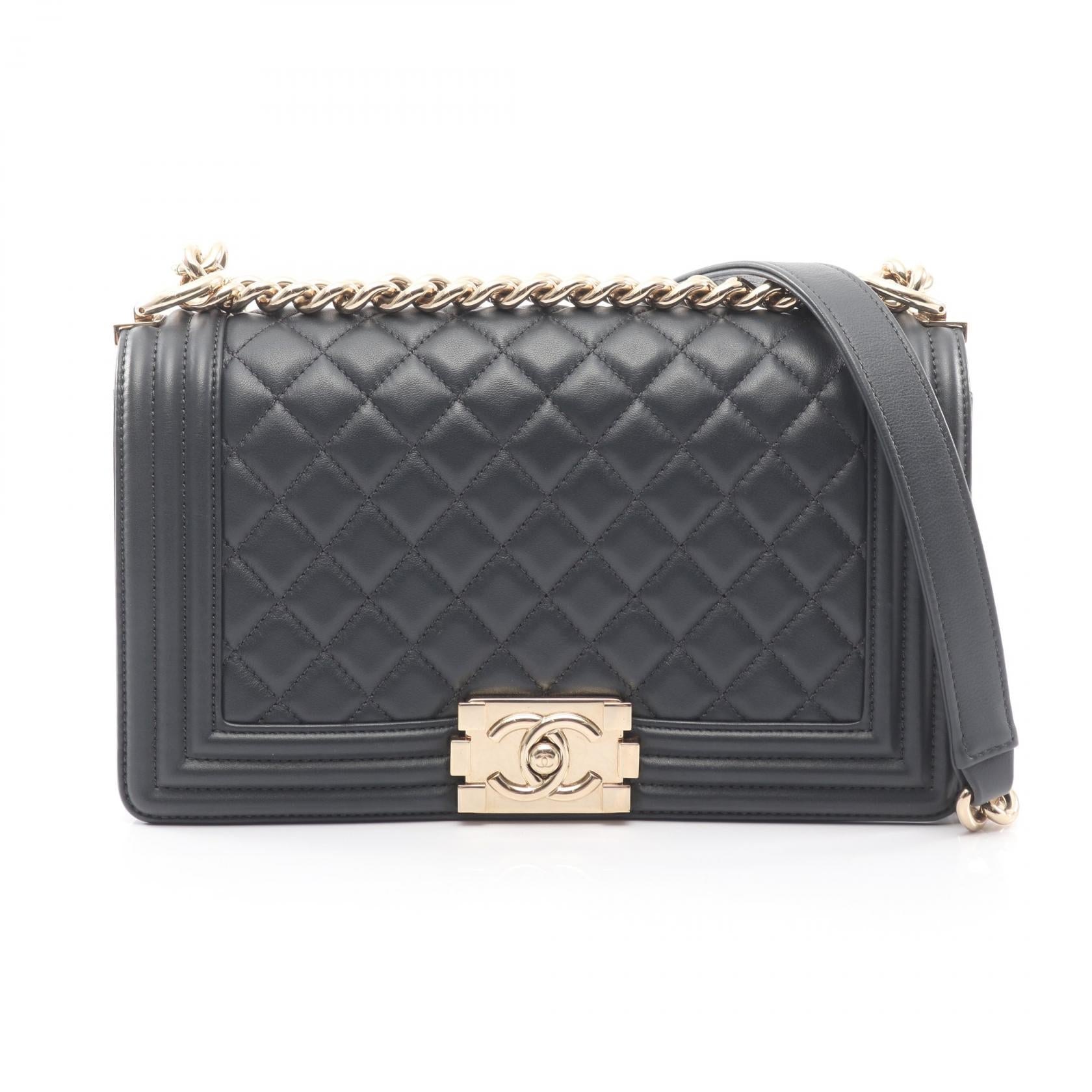 ボーイシャネル チェーンショルダーバッグ ラムスキン ダークネイビー ゴールド金具 シャネル バッグ CHANEL