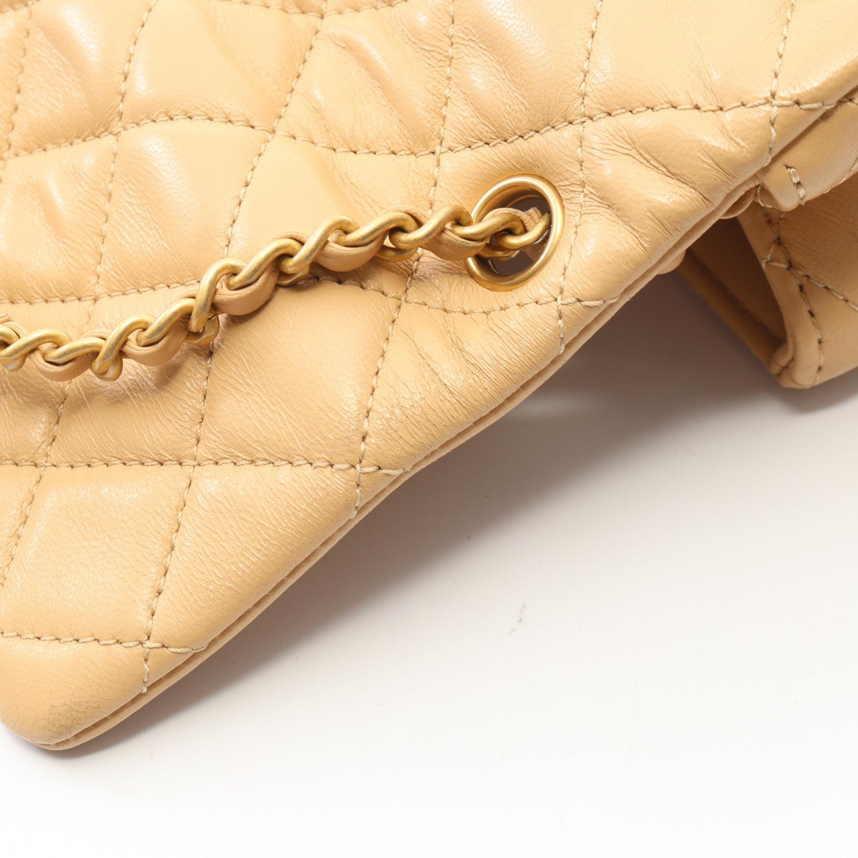マトラッセ チェーンショルダーバッグ ラムスキン ベージュ ゴールド金具 シャネル バッグ CHANEL