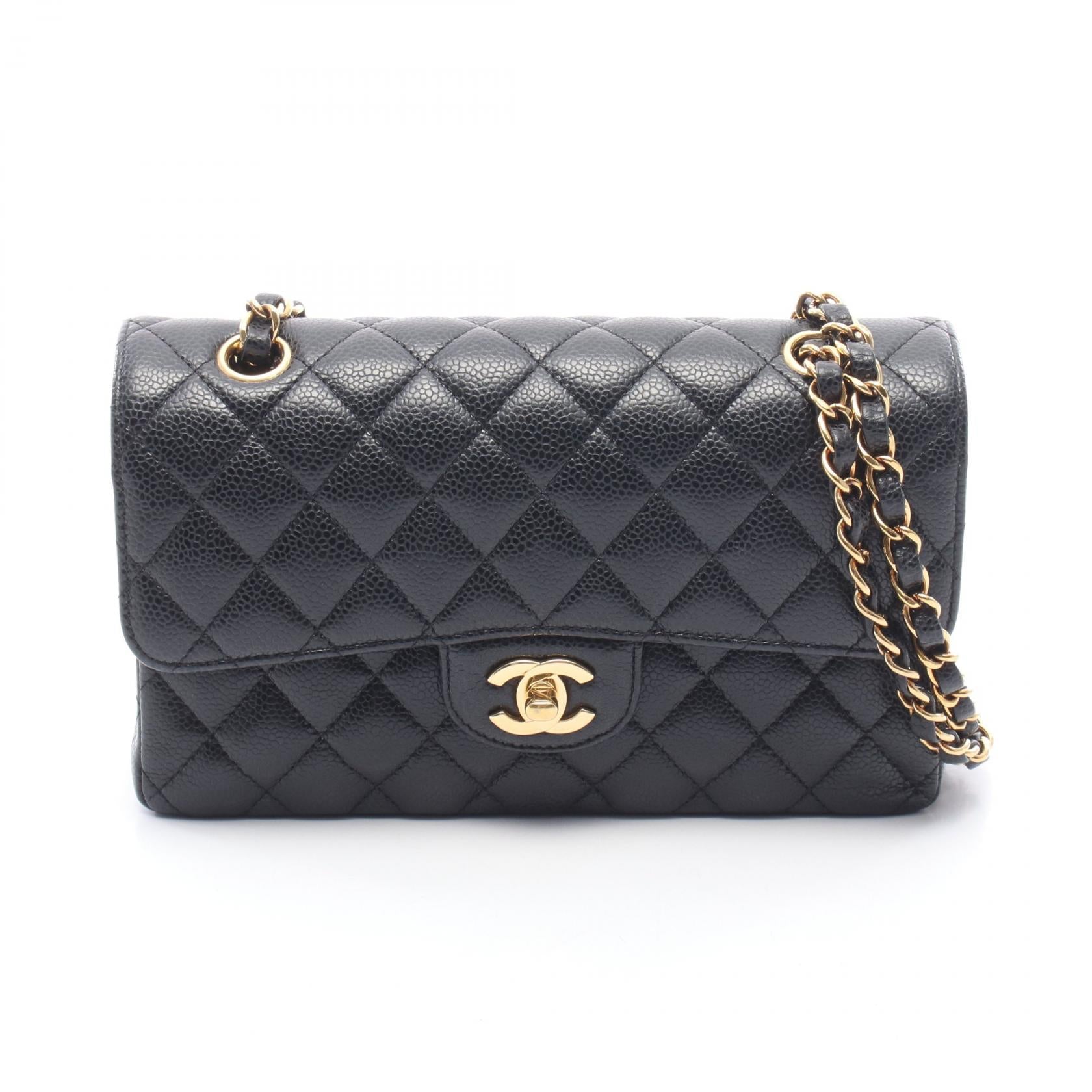マトラッセ Wフラップ Wチェーンショルダーバッグ キャビアスキン ブラック ゴールド金具 シャネル バッグ CHANEL