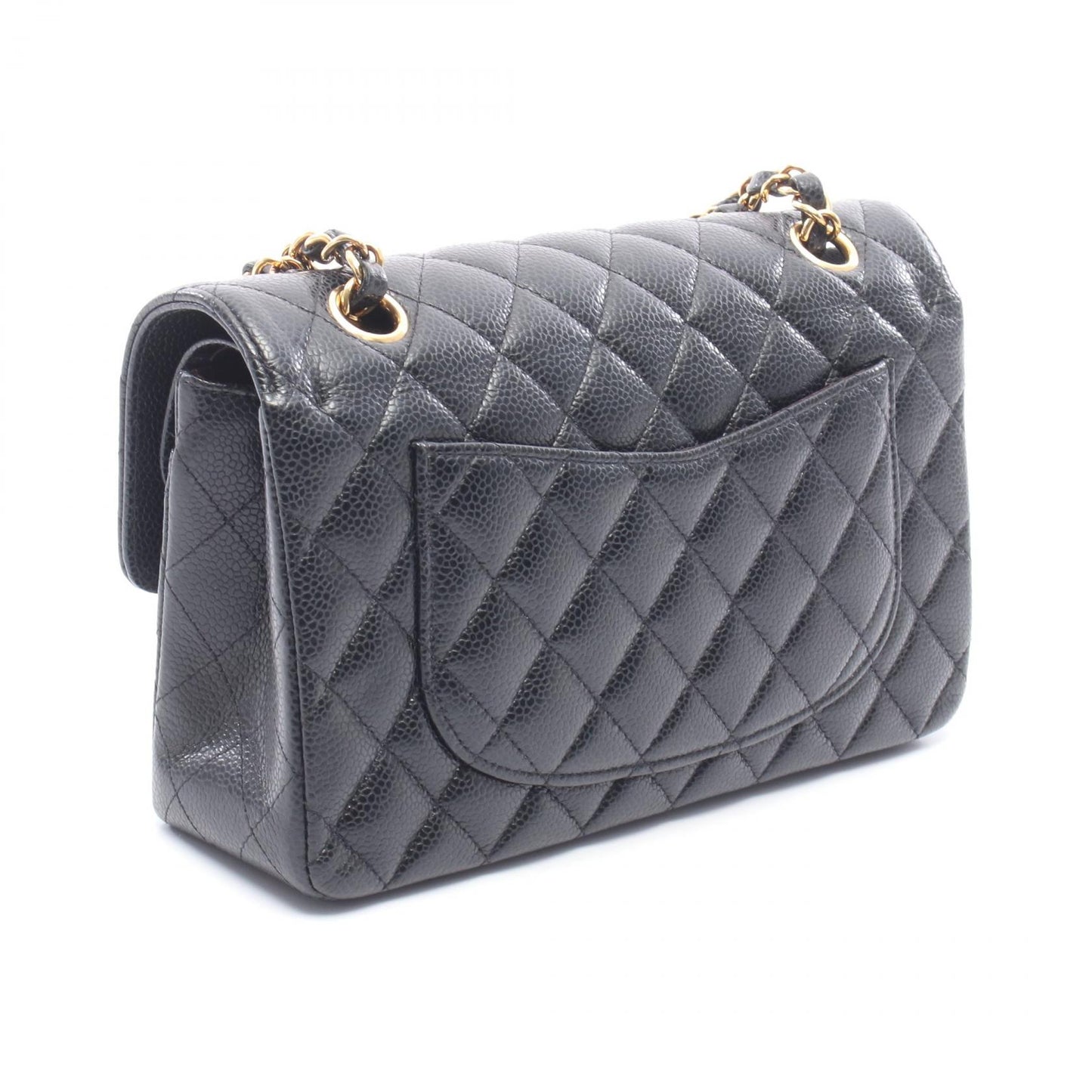 マトラッセ Wフラップ Wチェーンショルダーバッグ キャビアスキン ブラック ゴールド金具 シャネル バッグ CHANEL