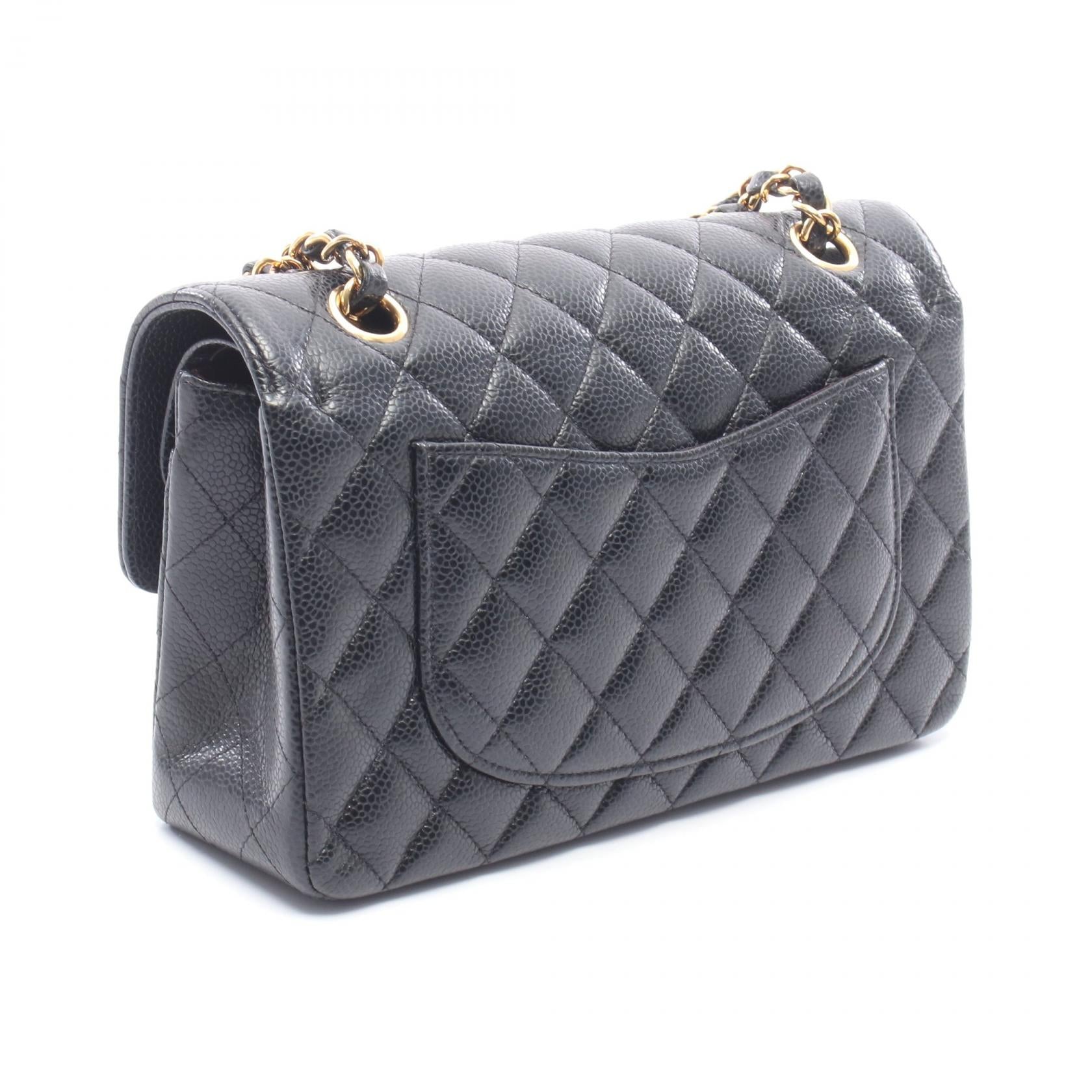 マトラッセ Wフラップ Wチェーンショルダーバッグ キャビアスキン ブラック ゴールド金具 シャネル バッグ CHANEL