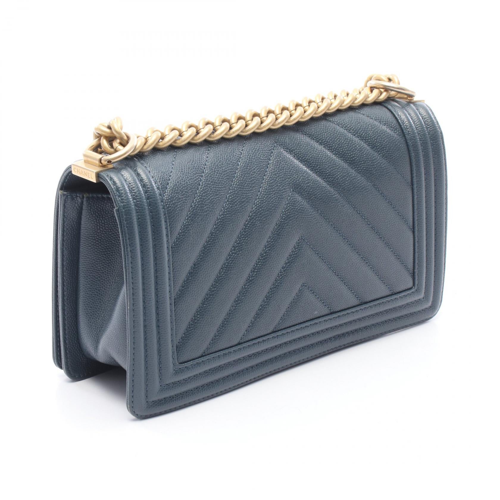 ボーイシャネル チェーンショルダーバッグ キャビアスキン ブルーグリーン ゴールド金具 シャネル バッグ CHANEL