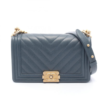 ボーイシャネル チェーンショルダーバッグ キャビアスキン ブルーグリーン ゴールド金具 シャネル バッグ CHANEL