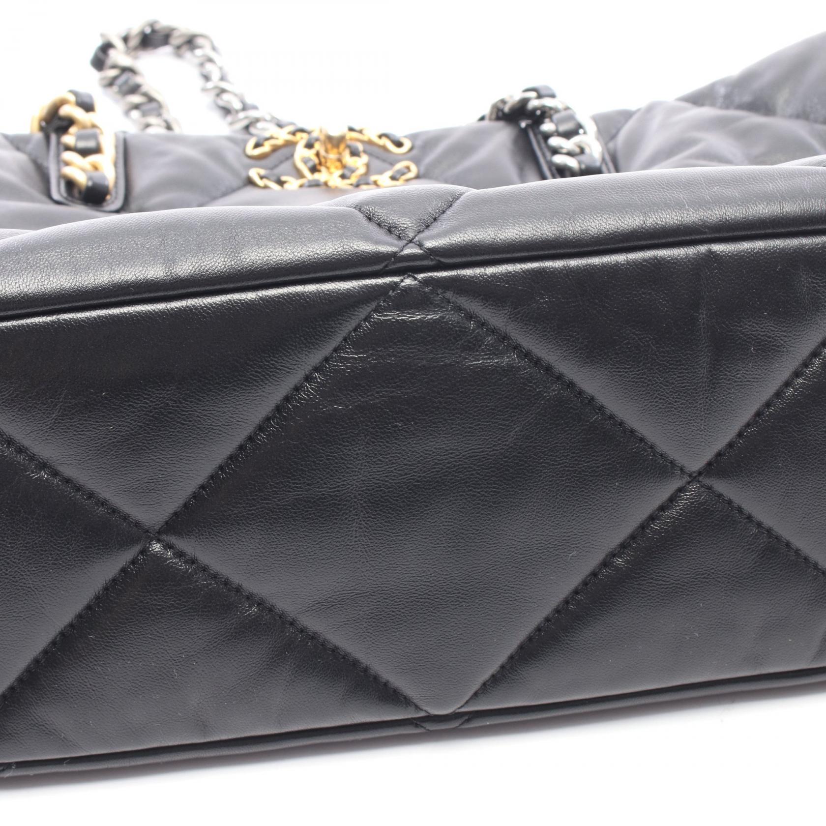 CHANEL19 マトラッセ チェーンショルダーバッグ チェーントートバッグ レザー ブラック コンビ金具 シャネル バッグ CHANEL
