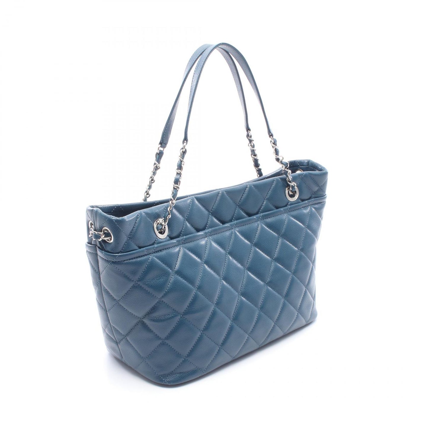 マトラッセ チェーンショルダーバッグ チェーントートバッグ キャビアスキン ブルー シルバー金具 シャネル バッグ CHANEL