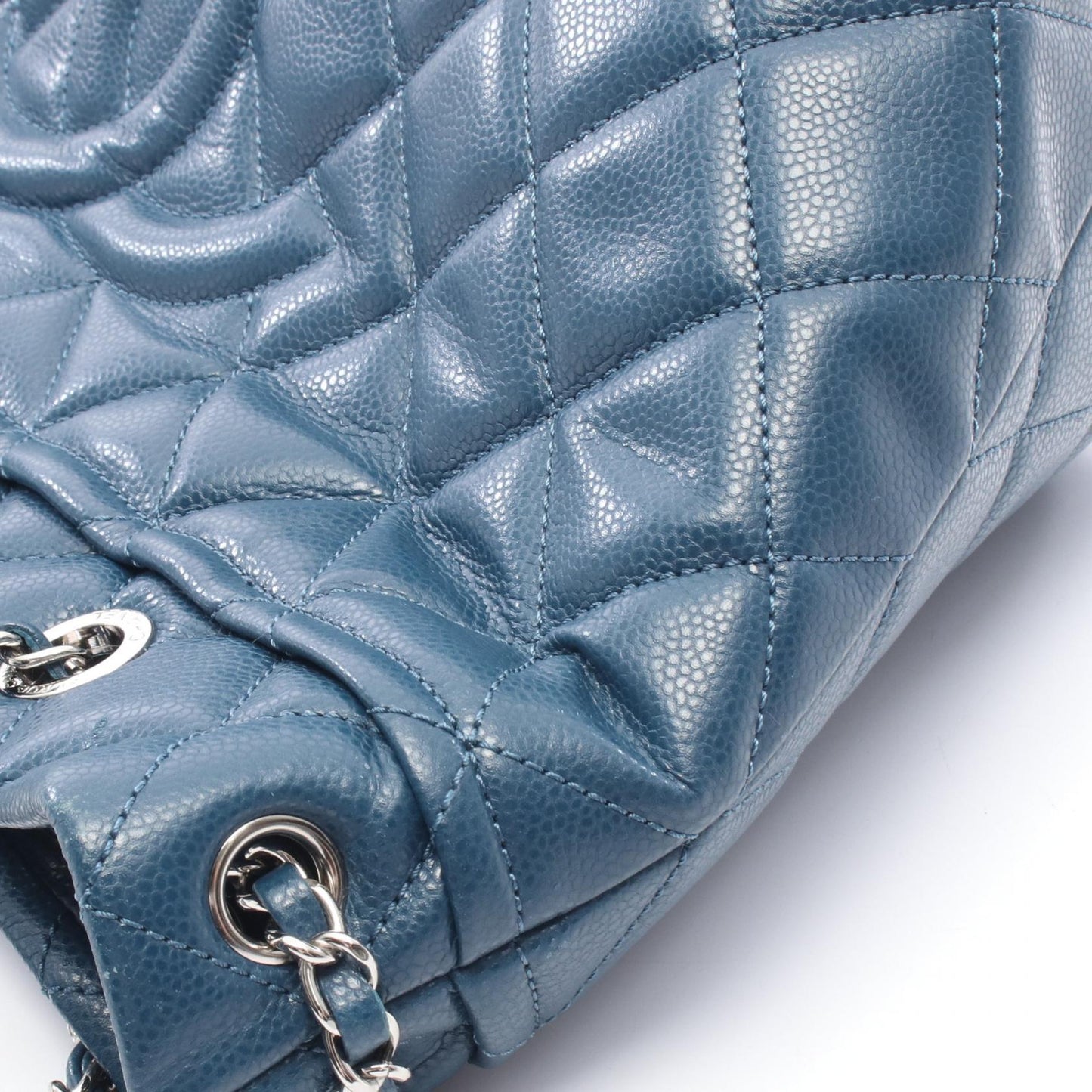 マトラッセ チェーンショルダーバッグ チェーントートバッグ キャビアスキン ブルー シルバー金具 シャネル バッグ CHANEL