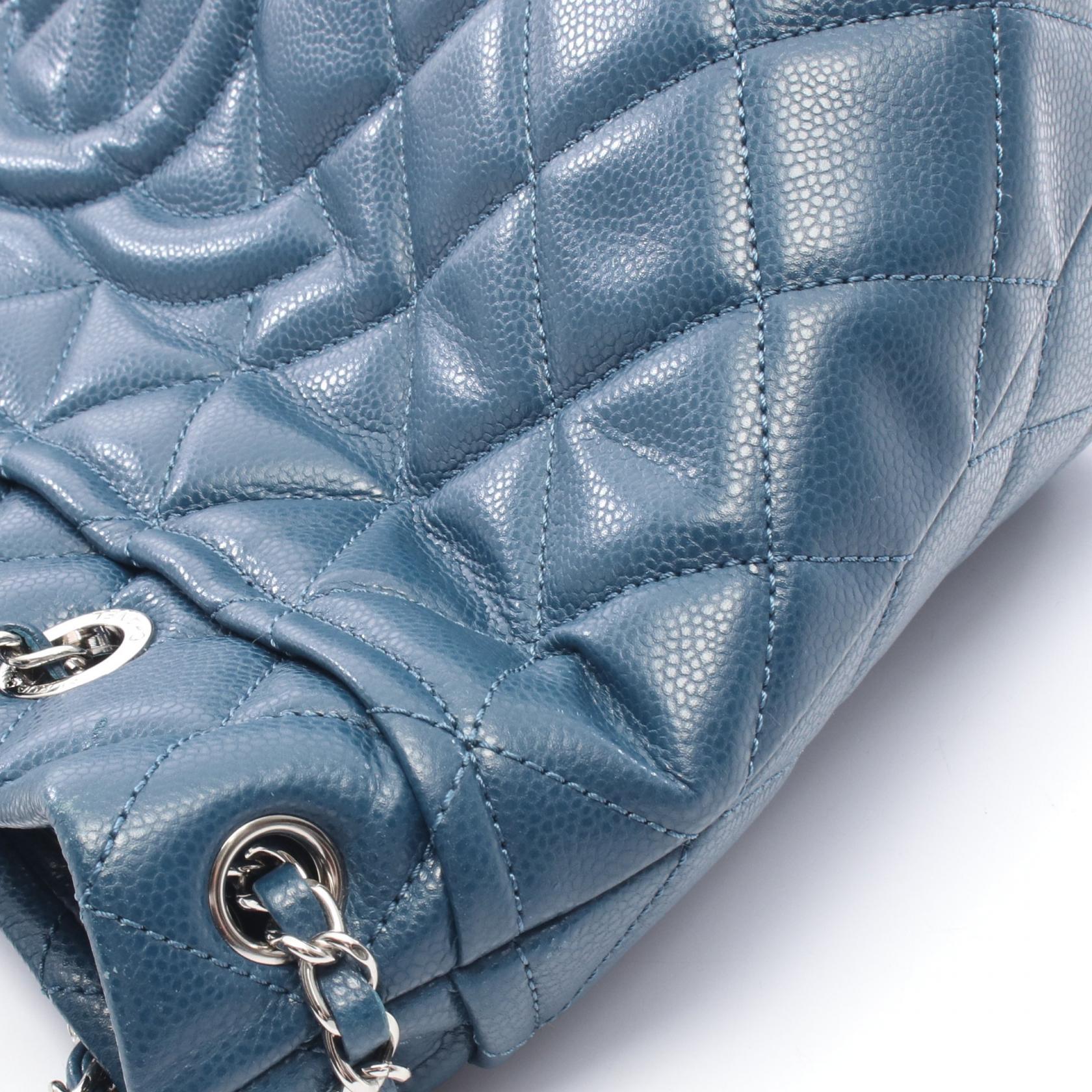 マトラッセ チェーンショルダーバッグ チェーントートバッグ キャビアスキン ブルー シルバー金具 シャネル バッグ CHANEL