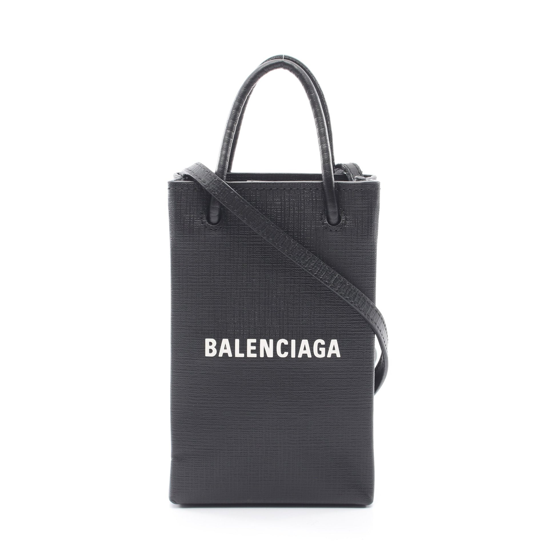 フォンホルダー ミニ 2WAY ハンドバッグ トートバッグ レザー ブラック バレンシアガ バッグ BALENCIAGA