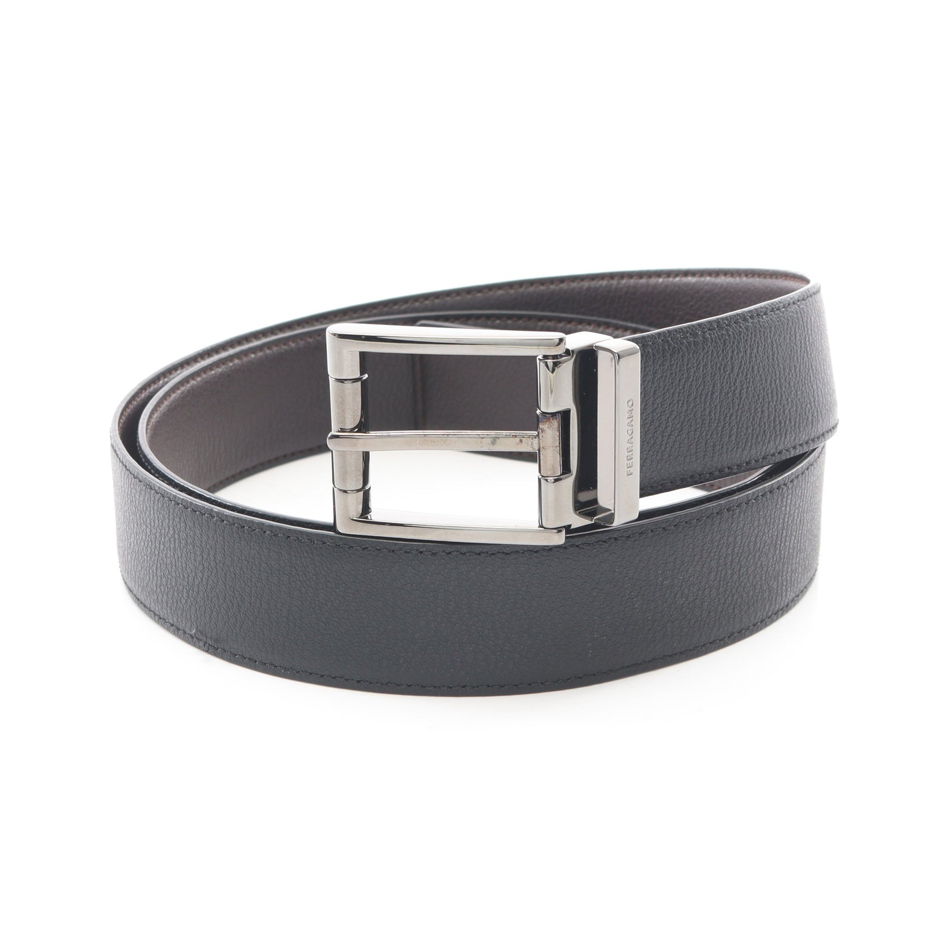 シルバー金具 リバーシブル ベルト レザー ダークブラウン ブラック サルヴァトーレフェラガモ 財布・小物 Salvatore Ferragamo